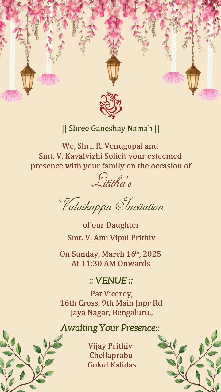 Valaikappu Invitation Video Template With Couple And Blossoms