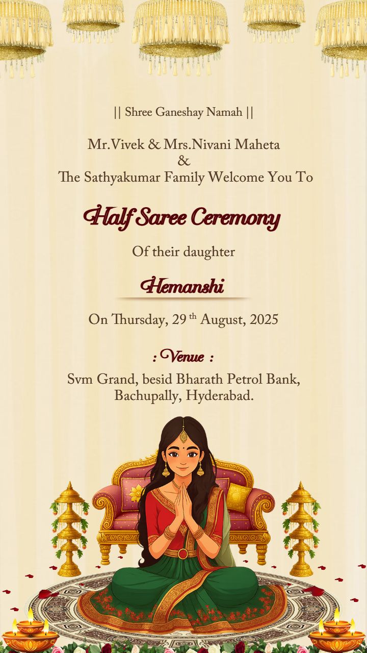 Traditional Half Saree Invitation Template Design