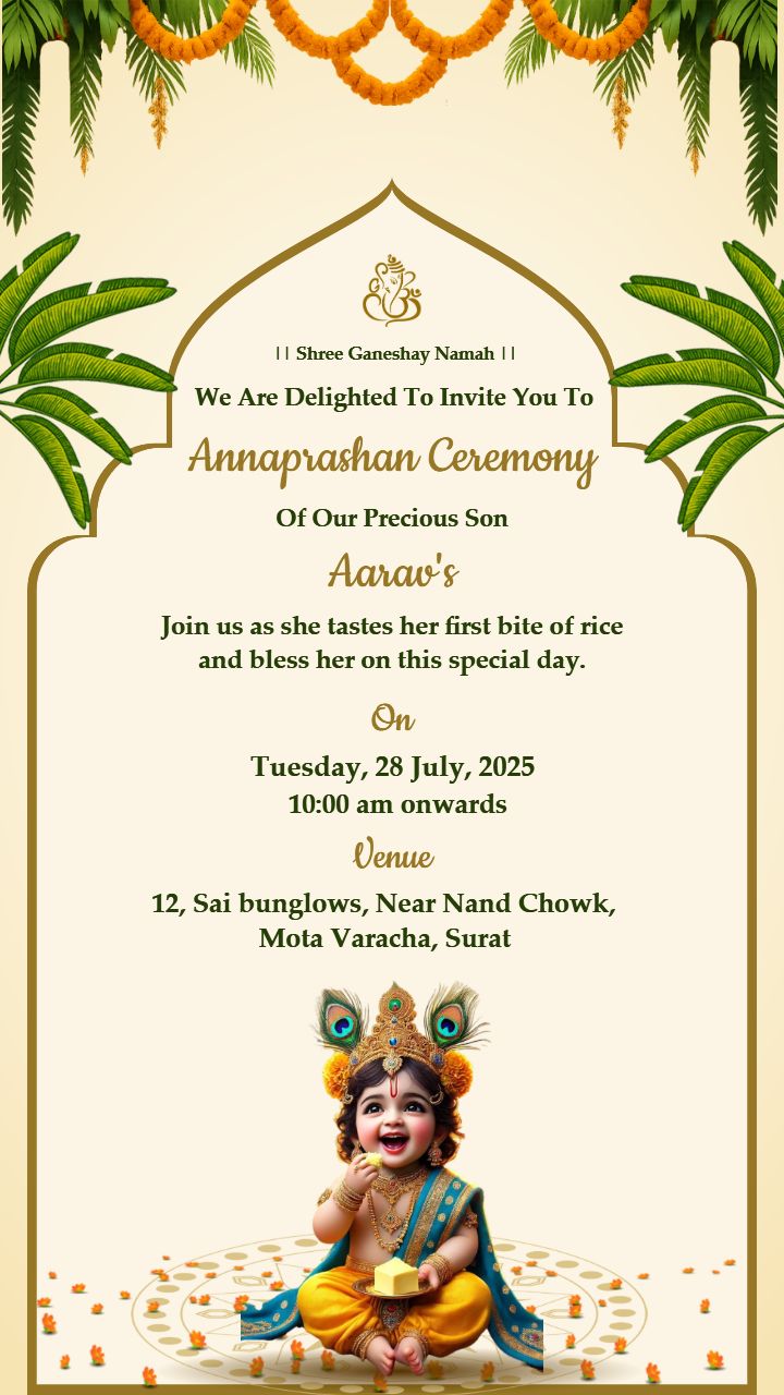 Divine Annaprashan Invite with Baby Krishna Design