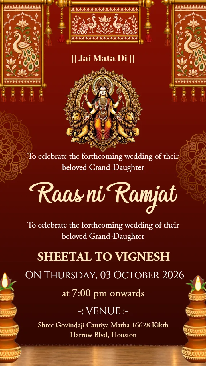 Garba Night Invitation Video with Traditional Peacock Design