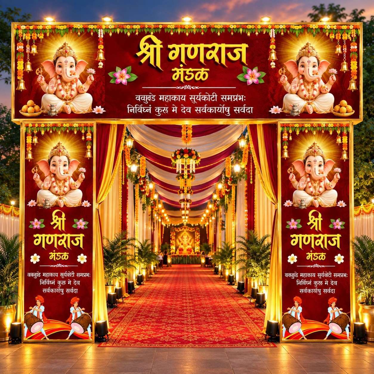 2D Ganesh Mandap Gate Decoration Design Ideas
