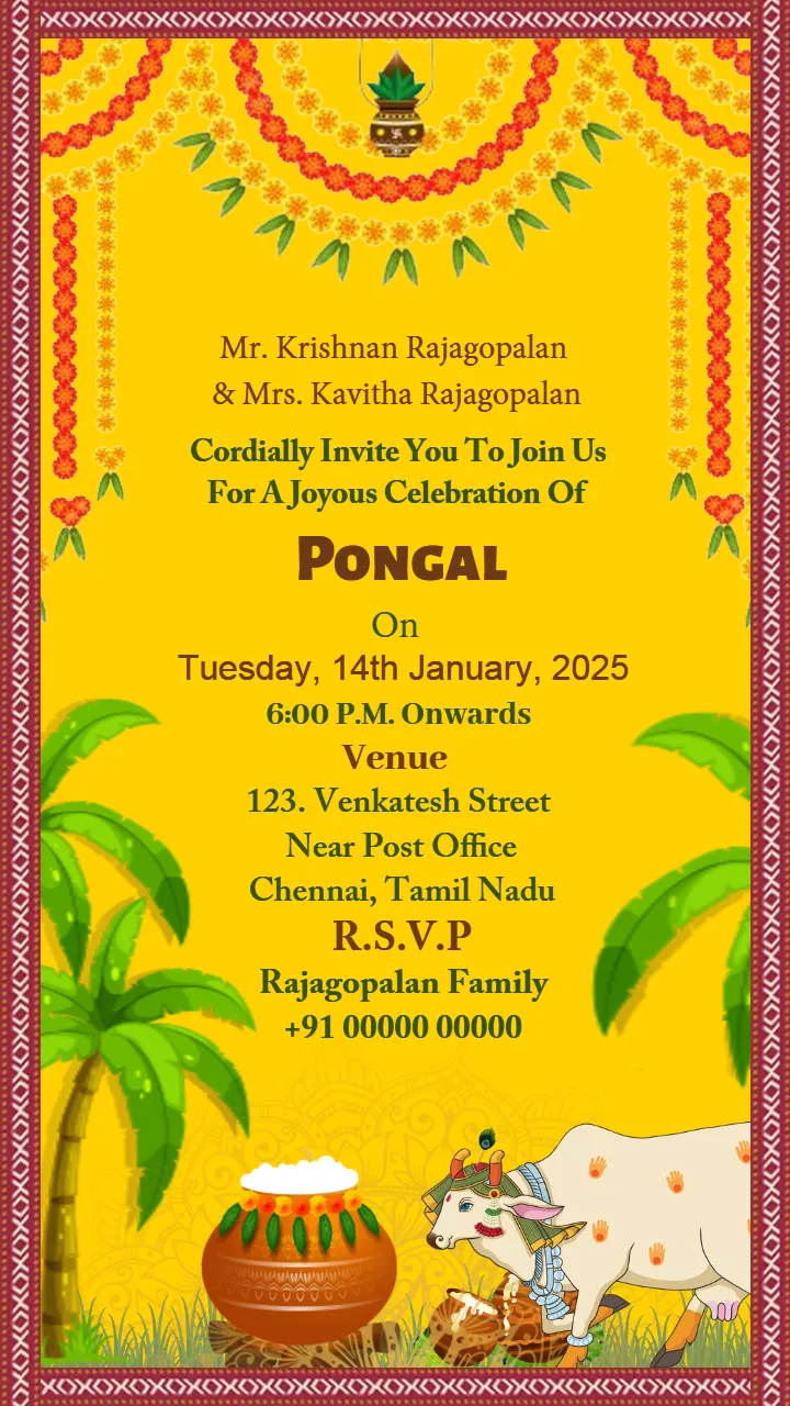 Download Pongal Celebration HD Invitation Template 2026