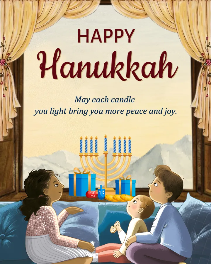 Happy Hanukkah Family Candle Lighting Celebration