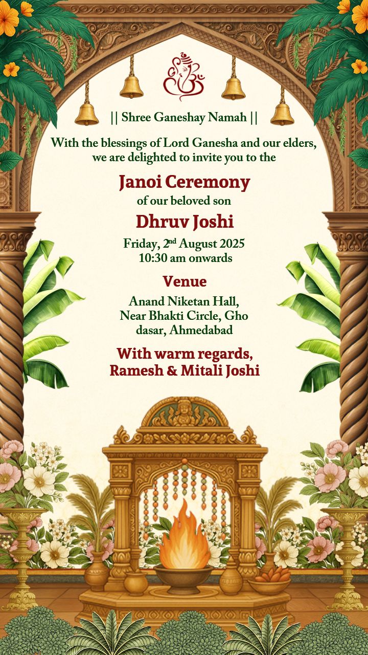 Janoi ceremony invitation Video in English tropical decor