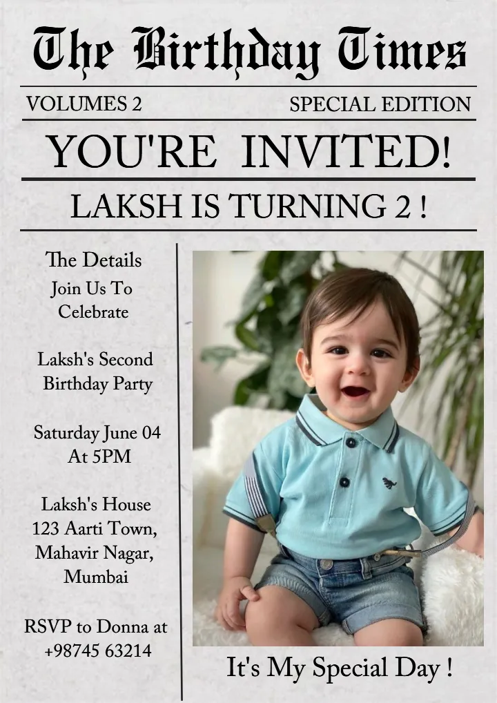 Birthday Newspepar Design in English Text