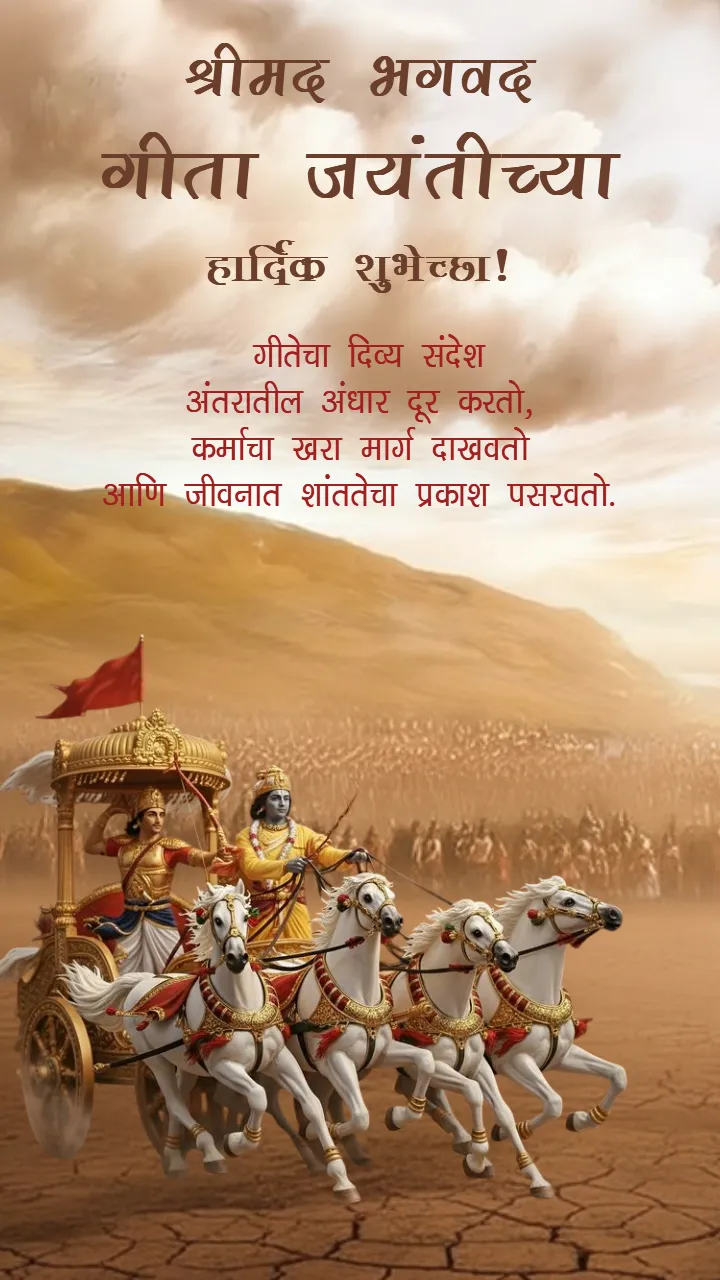 Gita Jayanti Status Video Marathi with Epic War Chariot Art