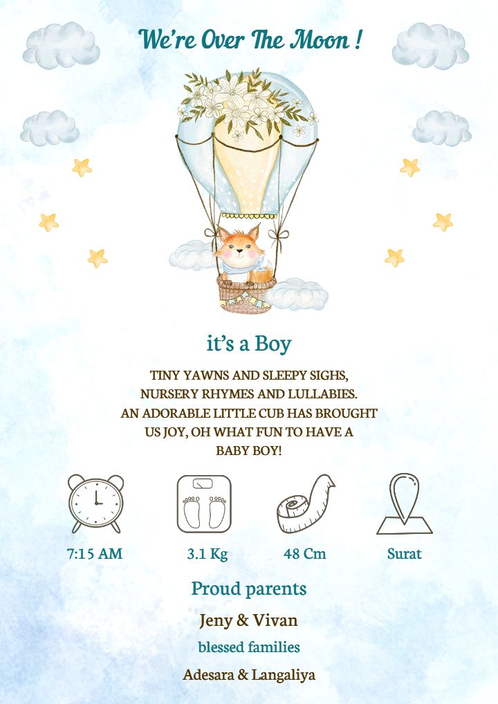 Its a Boy Announcement with Cute Baby Boy Theme