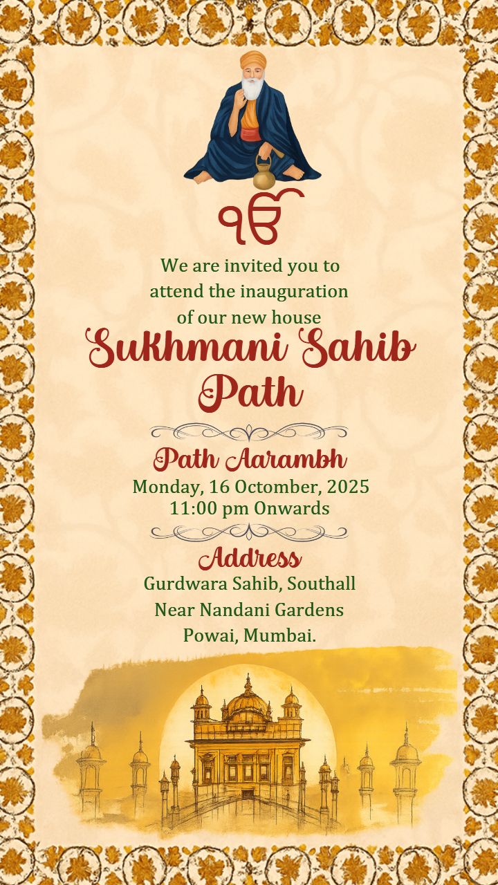 Sukhmani Sahib Path Invitation for New Beginnings