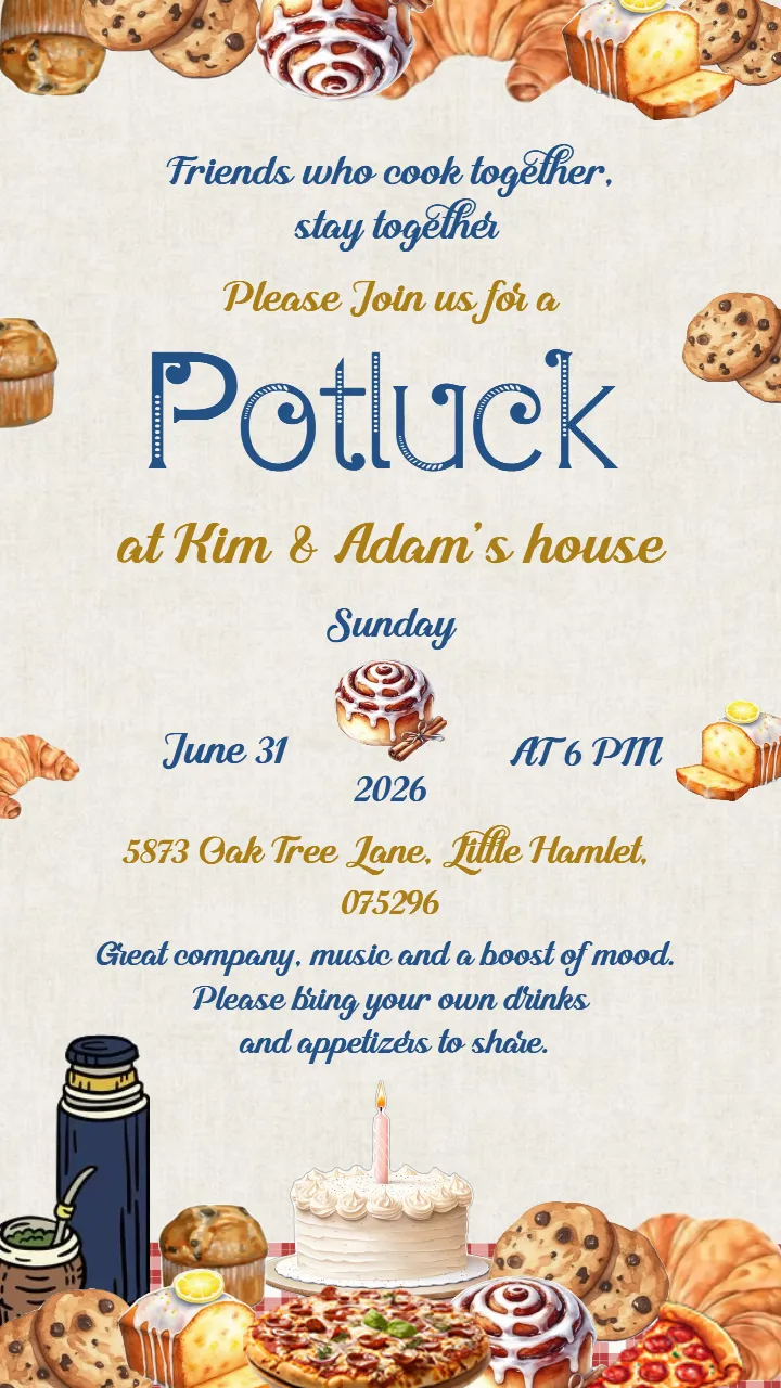 Potluck Party Invitation Card for Home Dinner Gathering