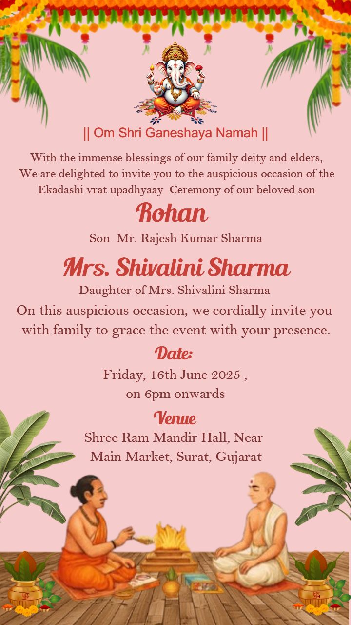 Free Ekadashi Puja Invitation Card in Pink Theme
