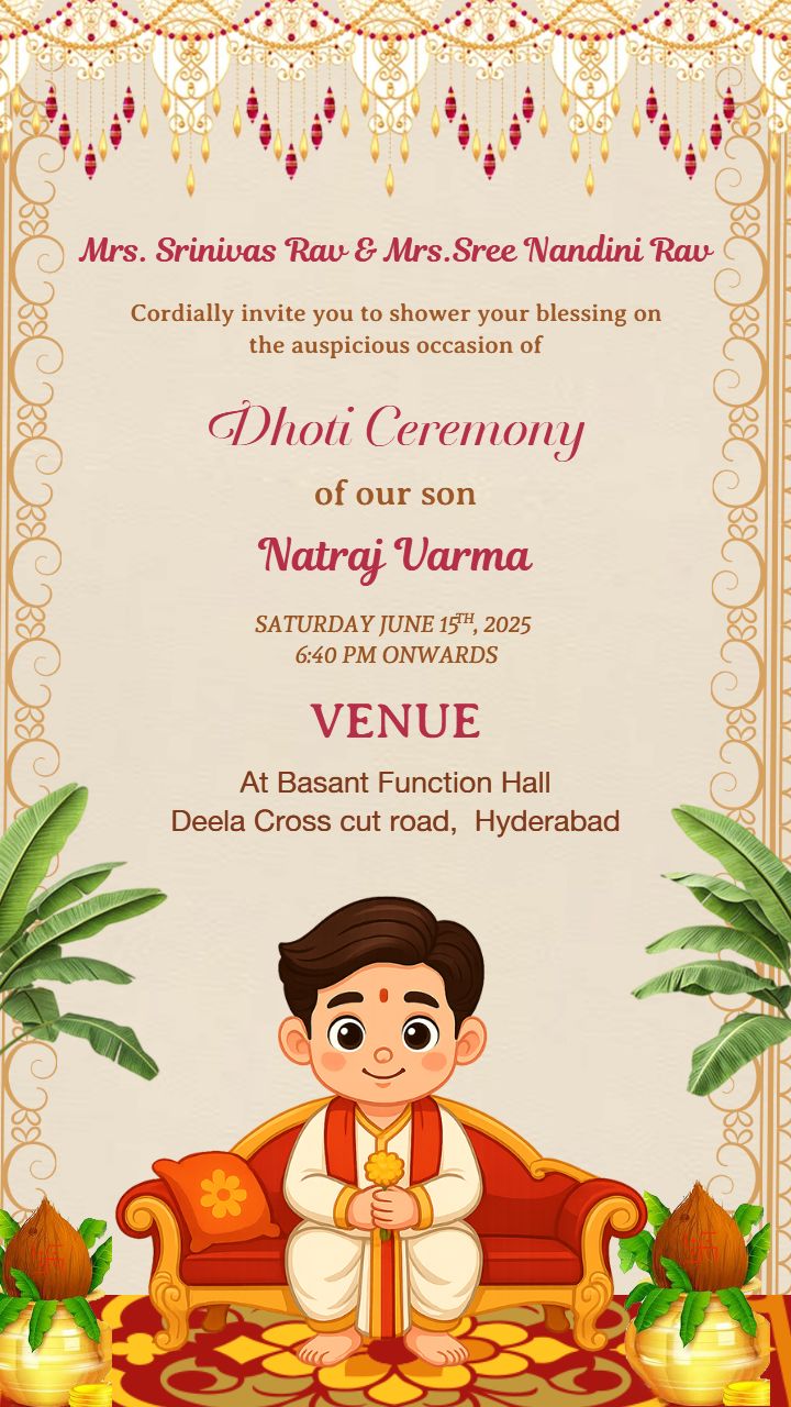 Customize Dhoti Ceremony Invitation Card in English
