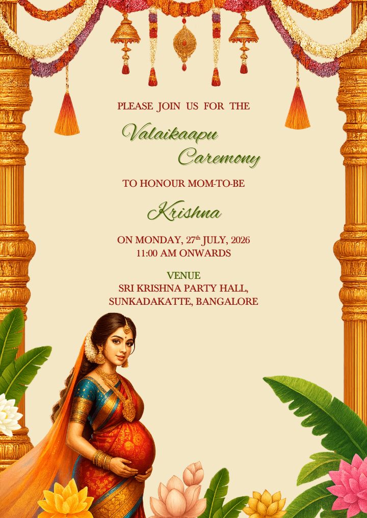 Elegant Valaikappu Invitation Tamil with Floral Decor
