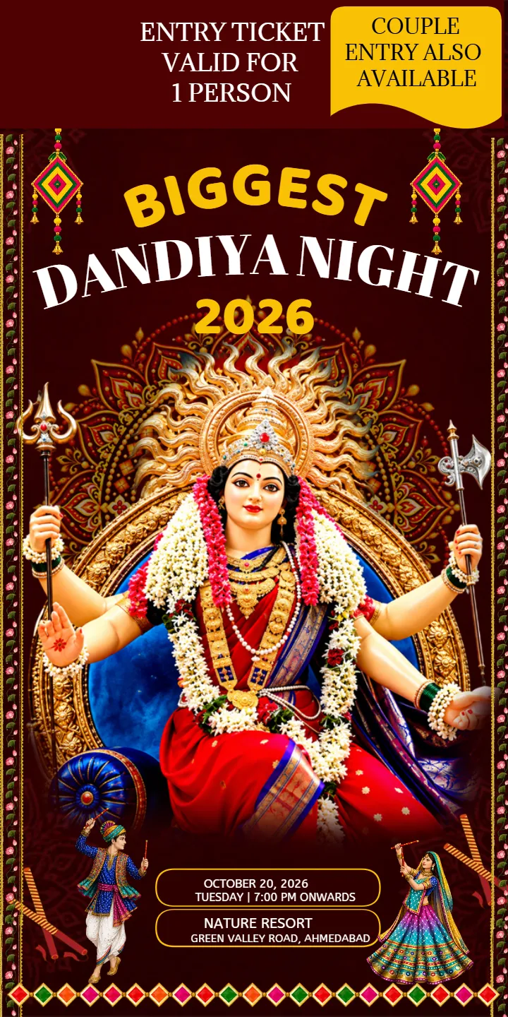 Dandiya Tickets Design with Vibrant Navratri Festive Art