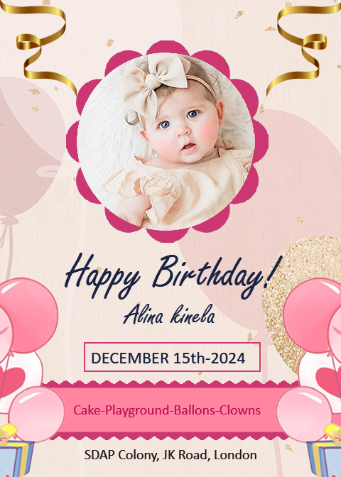 Happy Birthday Invitation Card For Baby Girl