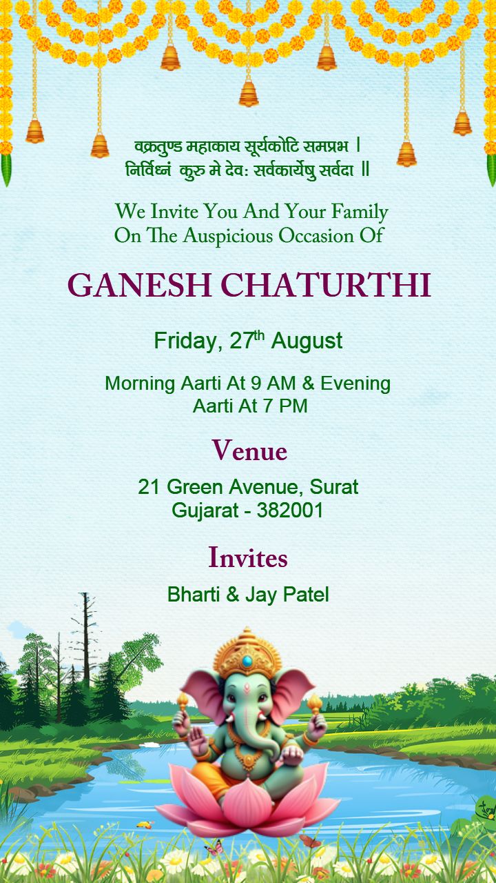 Free Marathi Ganesh Invite Card for 27 August 2025