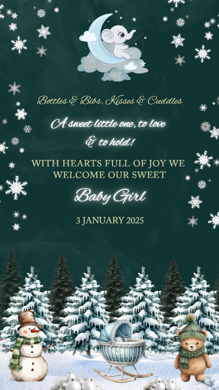 Cute Its a Girl Announcement Magical Snow Memories