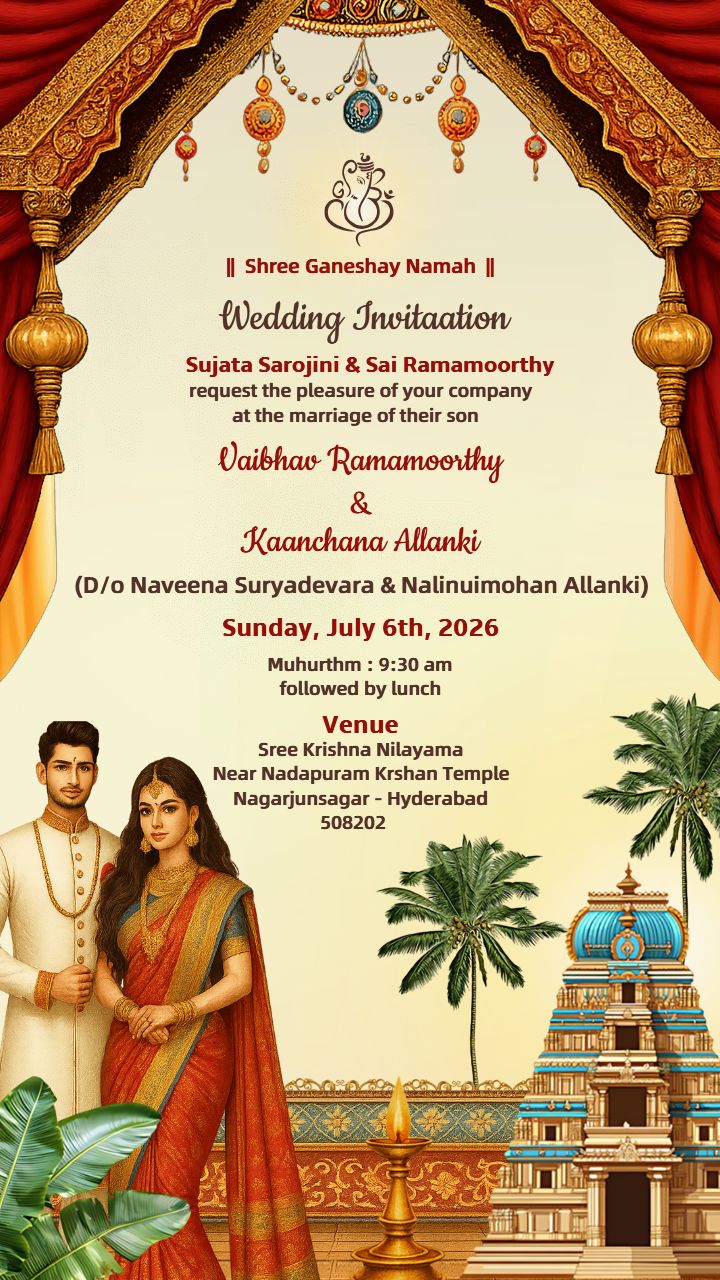 Bright and Festive South Indian Wedding invitation Design