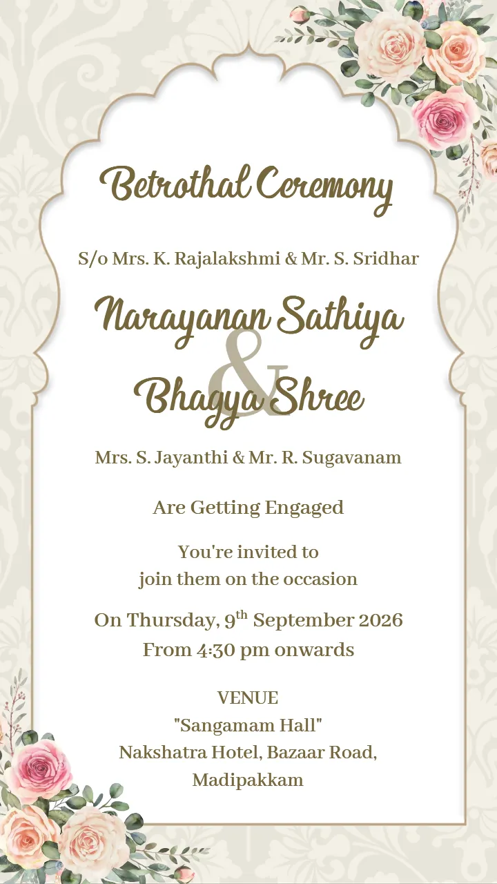 Unique Betrothal Ceremony Invitation with Floral Theme