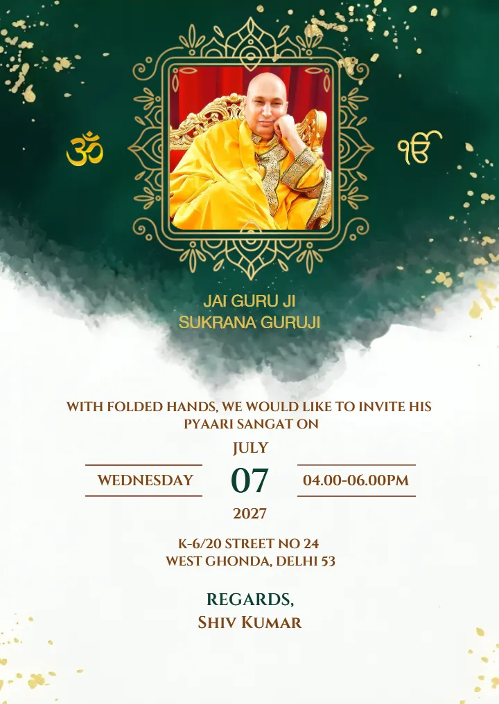 Shukrana Guruji Satsang Invitation Card with Photo