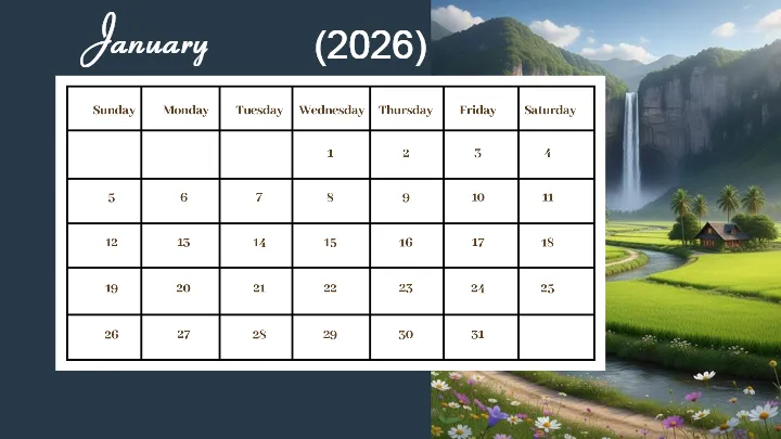 Calendar templates for 2026 mountain sunrise theme