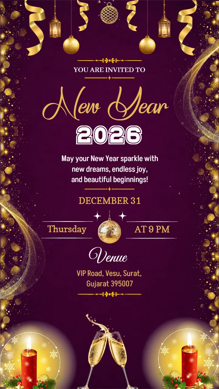 New year invitation Card Design with Elegant Party Themes