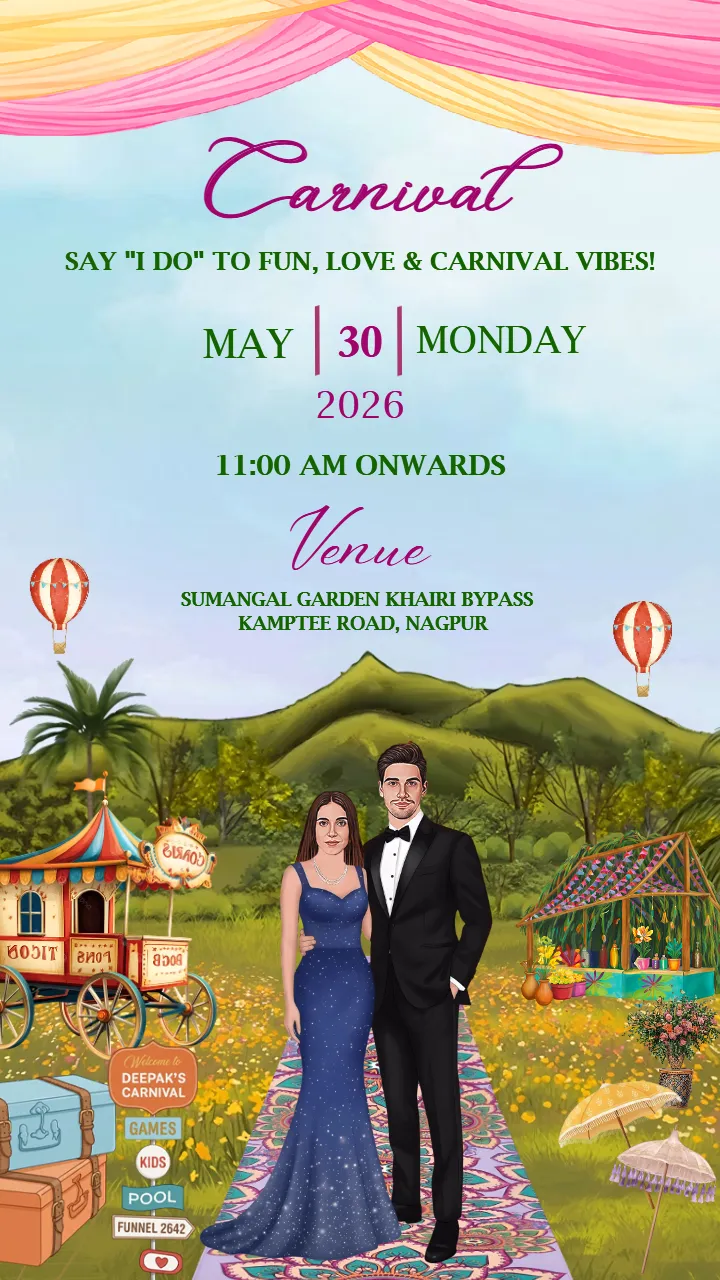 Wedding Carnival Invitation Card with Fairground Theme