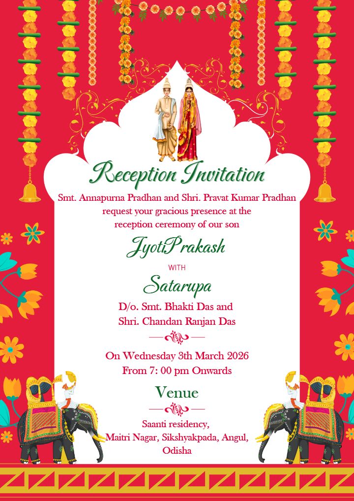 Classic Red Theme Bengali Wedding Invitation Card Format