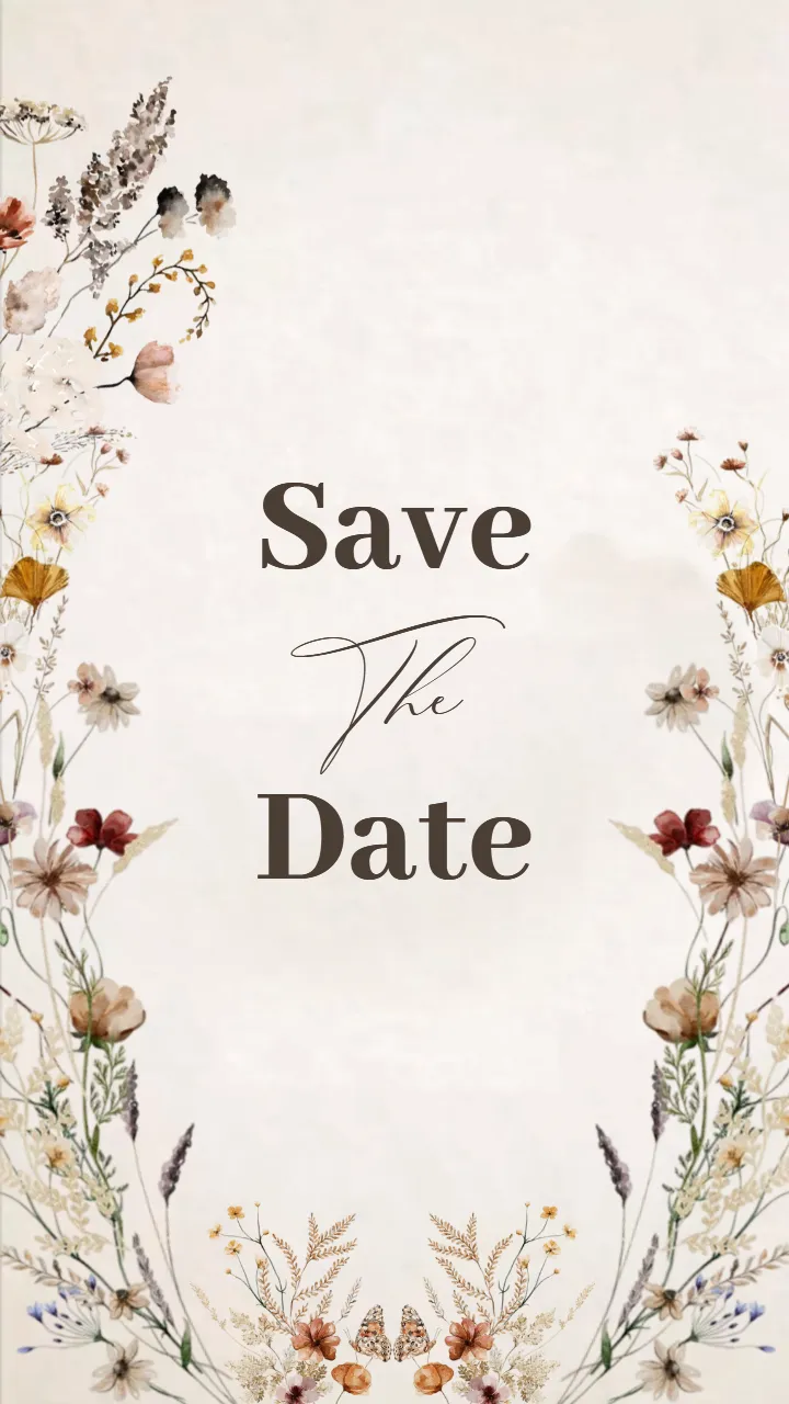 save the date wedding invitation card with botanical design