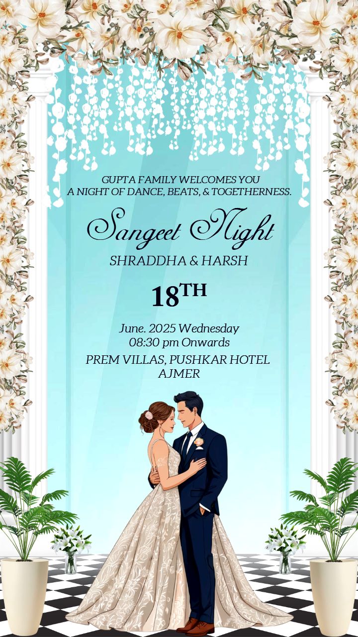 Stylish Sangeet Invitation Card for Wedding Night