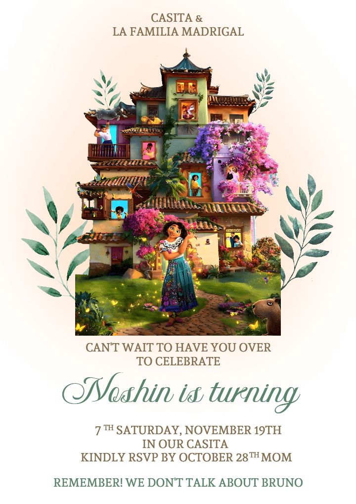 Encanto Themed 7th Birthday Invitation Card for Girls