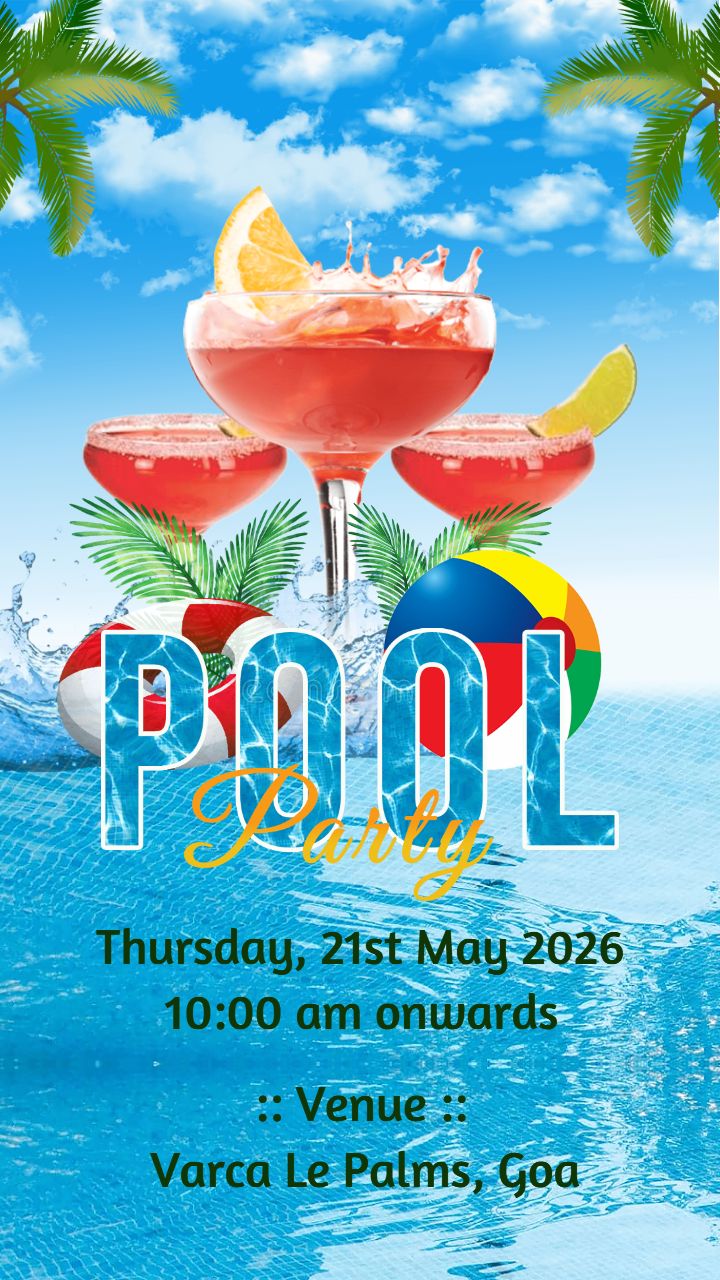 Beachside Pool Party Digital Invitation with Cocktail Theme