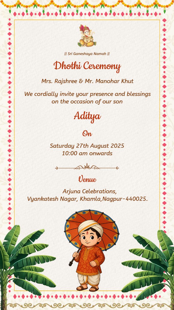 Editable Dhoti Ceremony Invitation for baby Boy