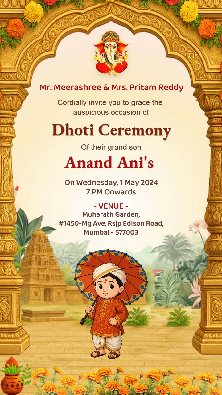 Online Dhoti Ceremony Invitation Template
