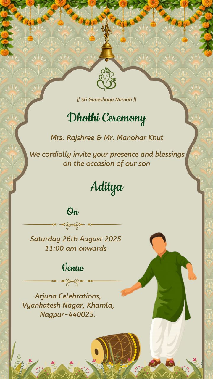 Editable Dhoti Ceremony for Boys Invitation Design