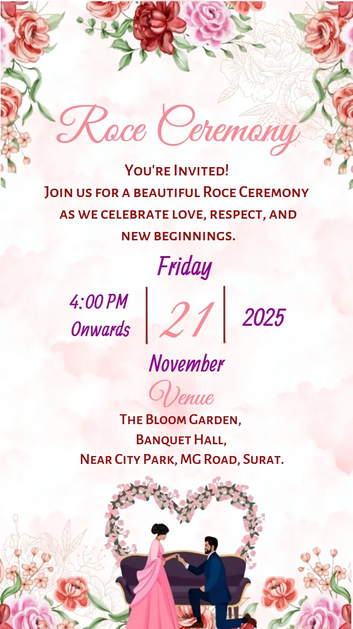 Romantic Pink Theme Roce Ceremony Invitation Card