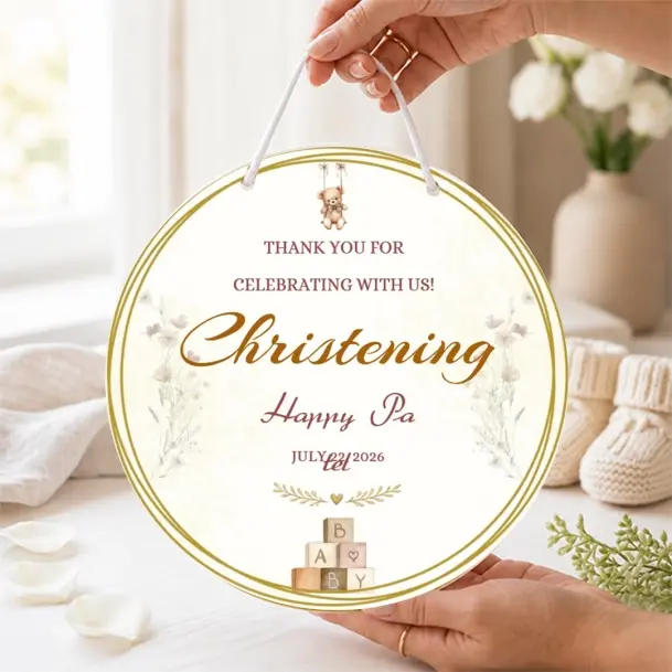 Christening Thank You Tag with Personalized Baby Details