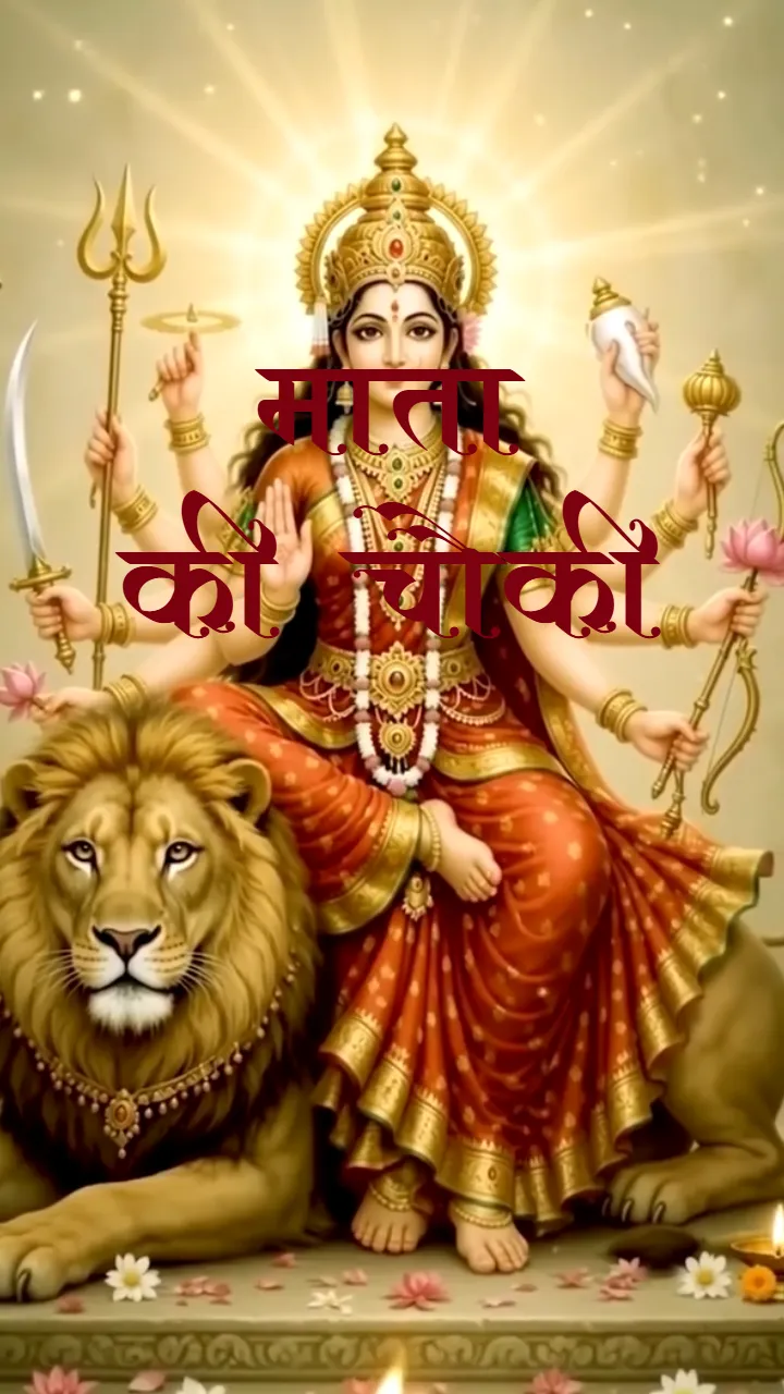 3D Mata Ki Chowki Invitation with Maa Durga and Golden Diyas