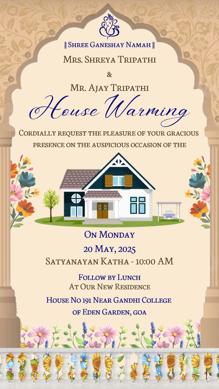 House Warming Invitation With Floral Border Design