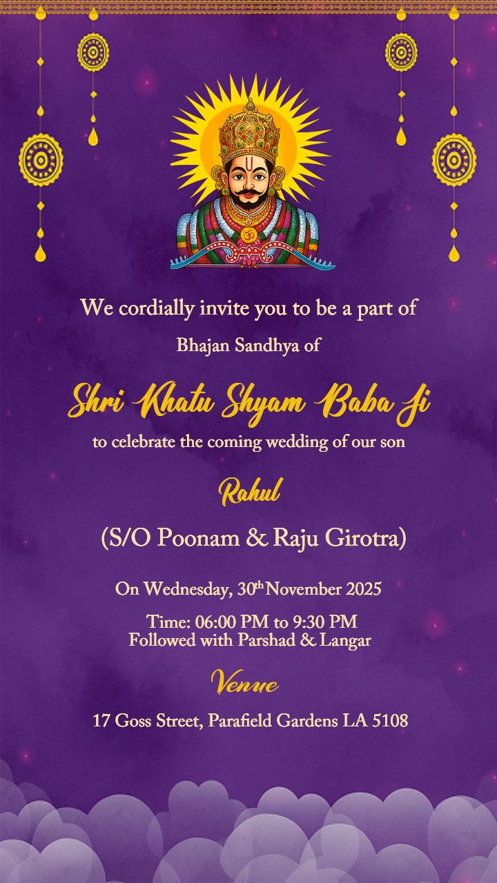Khatu Shyam Bhajan Sandhya Invitation Card in English