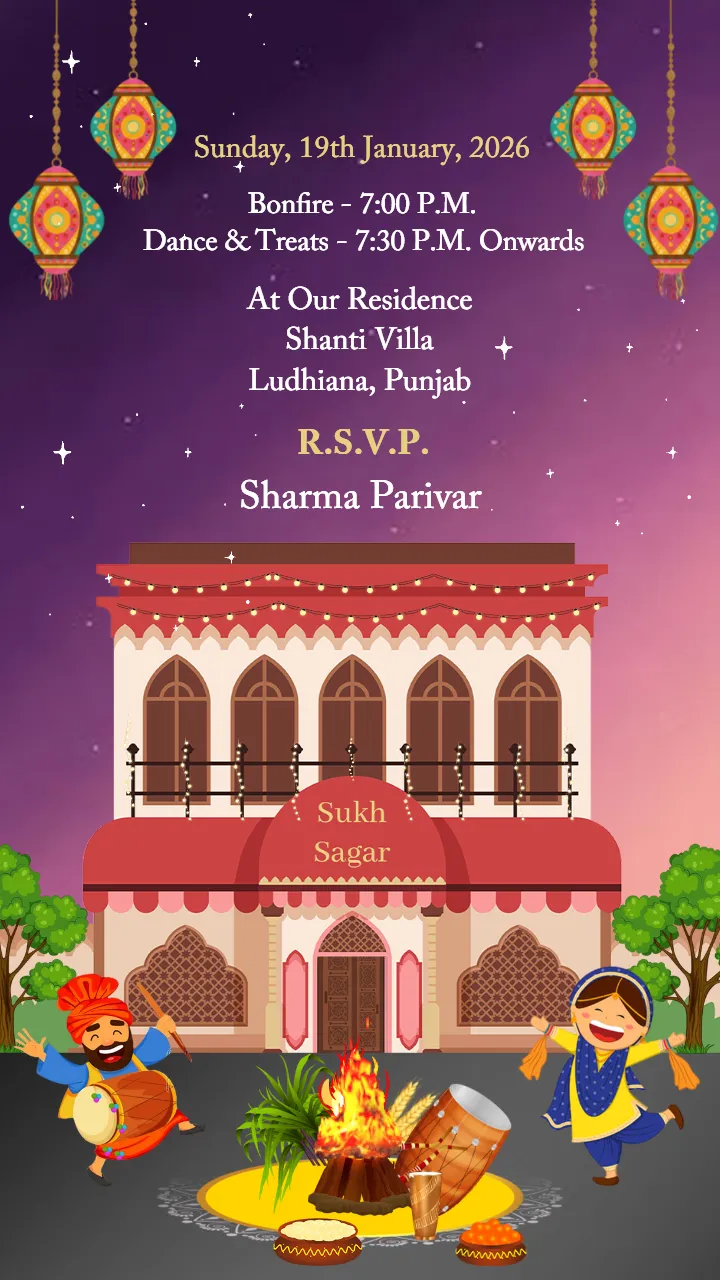 Lohri Invitation Card for Traditional Punjabi Celebration