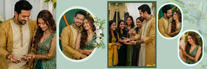 Bengali Wedding Album PSD Templates Mehendi Green Gold HD