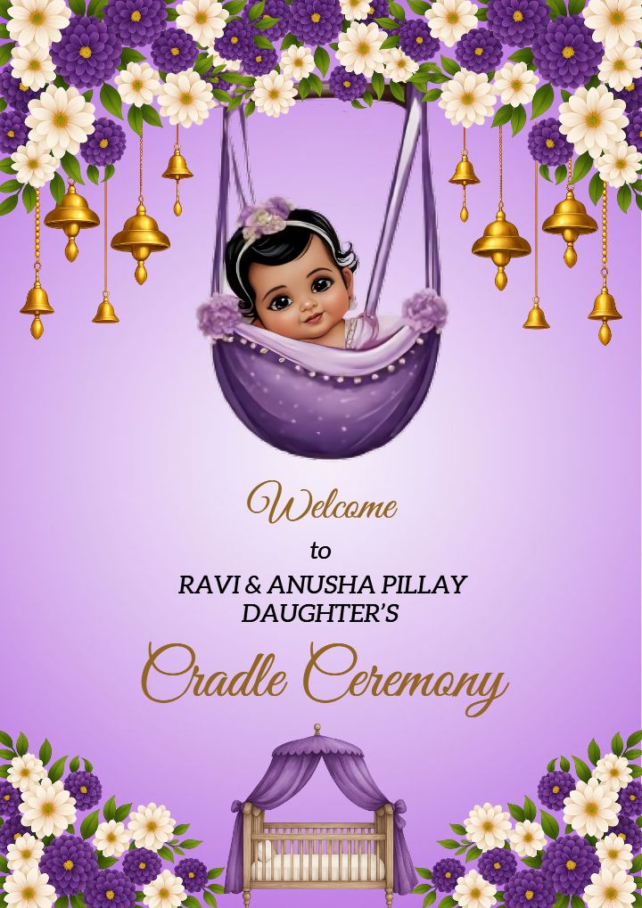 Purple Colored Cradle Ceremony Standee For Baby Girl