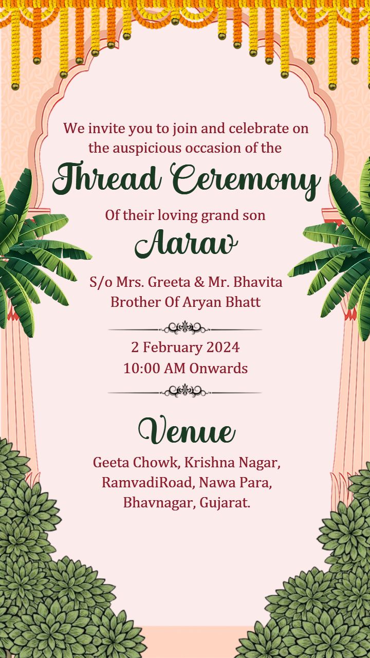 Thread Ceremony Invitation Video In English With Boy Image
