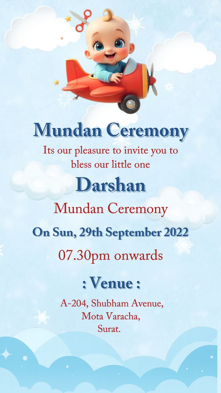 Digital Mundan Card With Baby Boy In Airplane