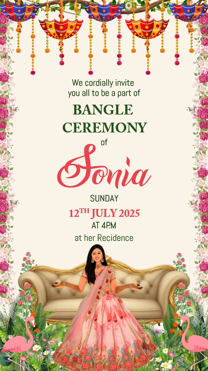 Pink Themed Bangle Ceremony Invitation Design Template