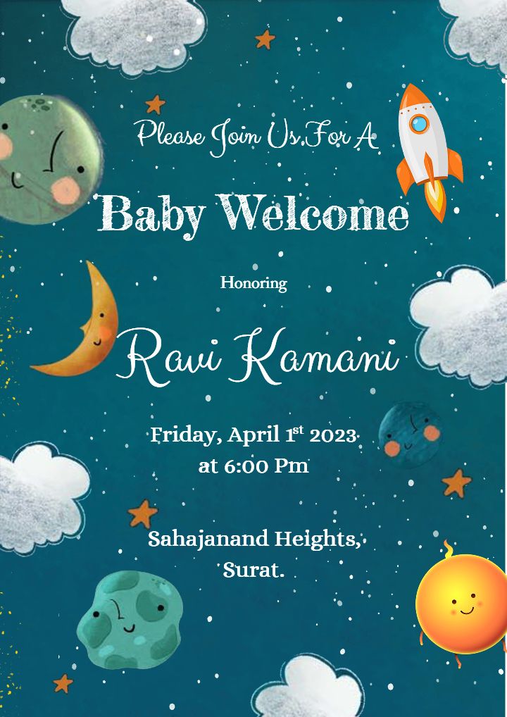 Baby Shower Welcome Card with Space and Rocket Theme