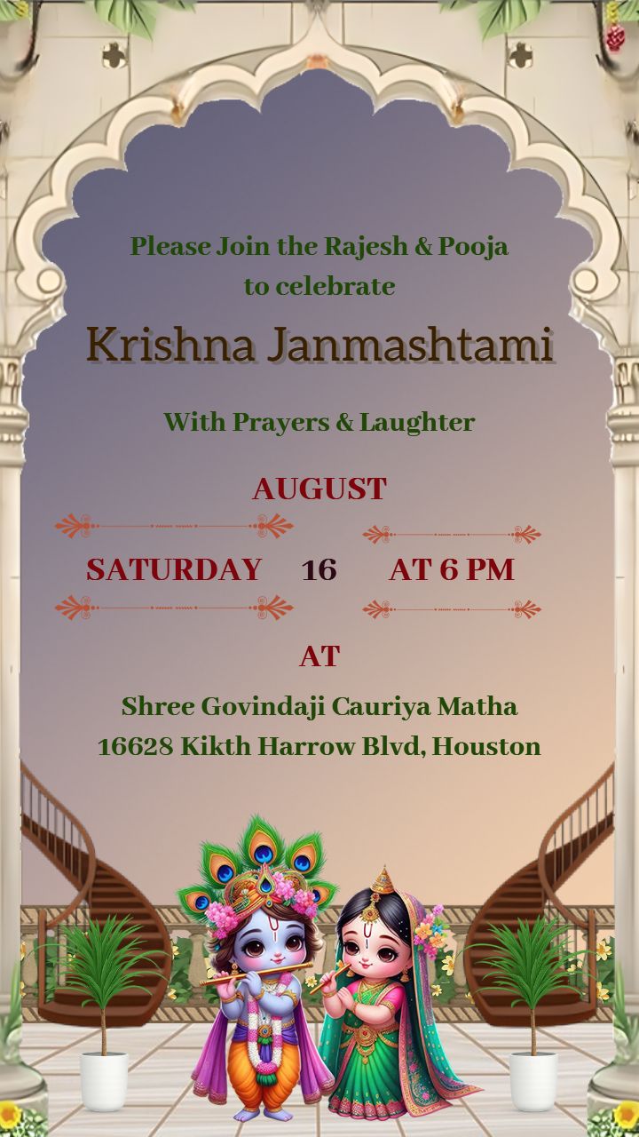 Janmashtami invitation card editable online in festive theme