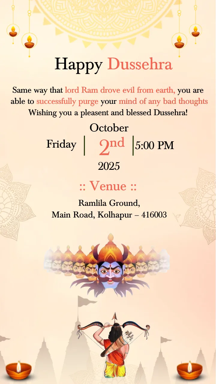 Happy Dussehra Celebration Invitation for 2 oct 2025