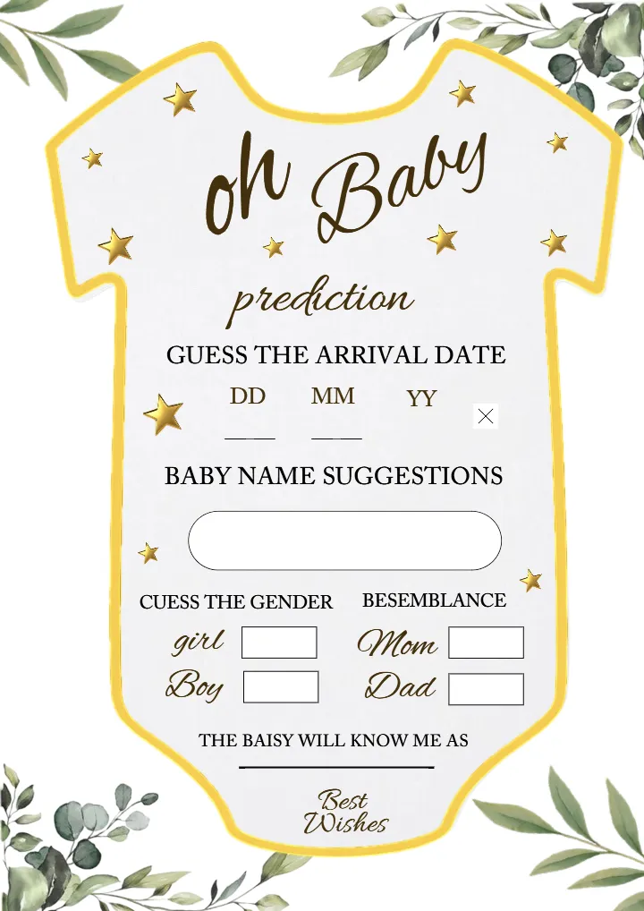 Unique Baby Prediction Card in English for Baby Events
