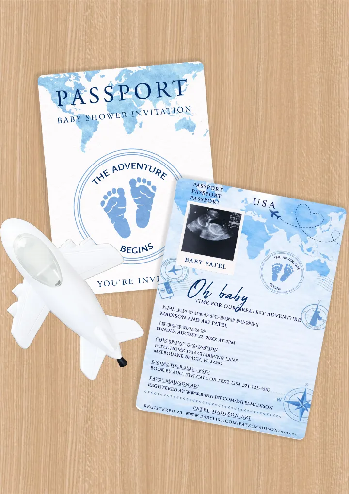 Passport Theme Baby Shower Invitation Card HD in English